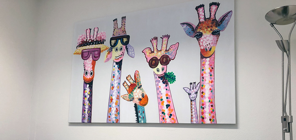 Schilderij van zes giraffes